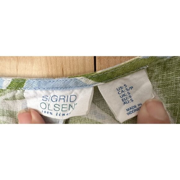 Sigrid Olsen 100% Linen Women Small Lime Green/Blue short sleeve Dress - Picture 7 of 8